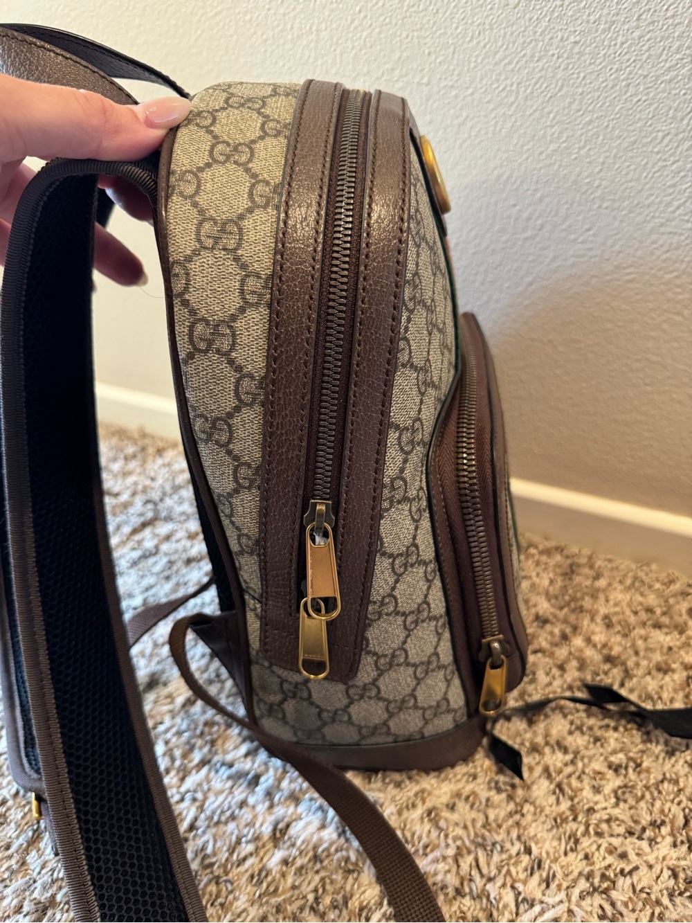 Gucci GG Supreme Ophidia Small Backpack Beige/Brown with Iconic Green & Red Web - Picture 6 of 16